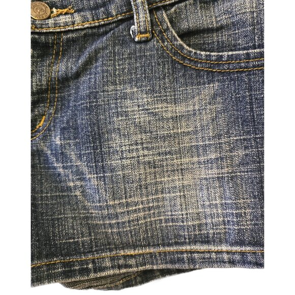 Vintage Y2K Sarmon Jeans Denim Shorts Low Rise Dark Wash Distressed 30" - Picture 3 of 6